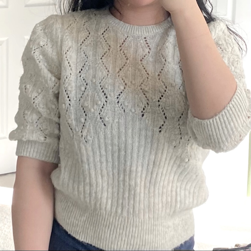 Mango Puffy Sleeve Knit Cropped Top